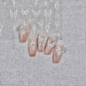 Japanese retro butterfly embossed nail art stickers with pink gradient nails and pearls