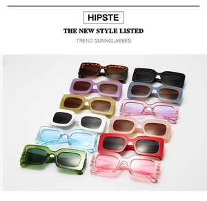 Collection of trendy retro square sunglasses in twelve vibrant colors with thick frames