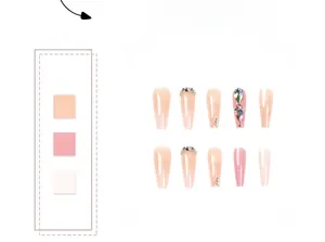 Détails de faux ongles longs ballerine avec dégradé rose et cristaux de luxe brillants