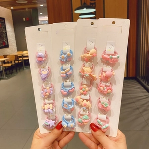 Set of 20 cute cartoon fruit and floral resin elastic hair ties for girls on card packs