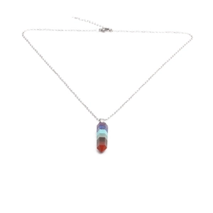 Fashion silver chain necklace with hexagonal multi-color seven chakra stone pendant