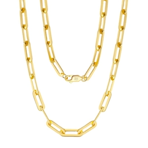 Minimalist S925 sterling silver paperclip link necklace with 14K gold plated finish