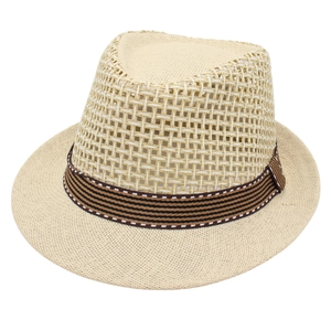 Cappello Fedora In Paglia Intrecciata Traspirante Traforato Protezione Solare Estate Spiaggia Stile Gentleman Nastro Righe