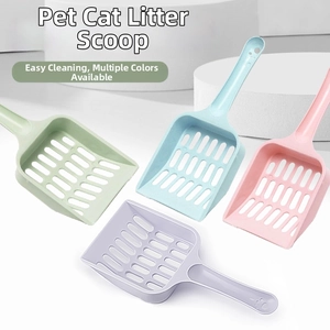Ergonomic cat litter scoops in multiple macaron colors with hanging holes and slotted design