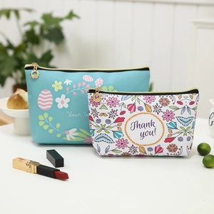 Floral print PU makeup bag set including light blue and white travel toiletry pouches
