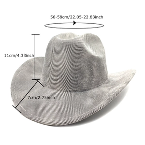 Classic woven cowboy hat with sizing details for head circumference and brim width