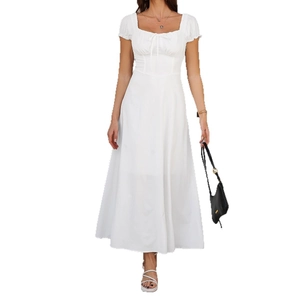 Elegantes weißes A-Linien-Kleid mit Puffärmeln und Karree-Ausschnitt für Damen