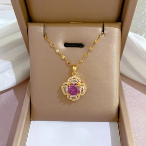 Collier Pendentif Fleur Acier Titane Cuivre Zirconium Strass Luxe Style Coréen INS Pour Femmes