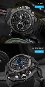 Close-up of SAMDA multi-function dual display quartz sports watch with 50M waterproof