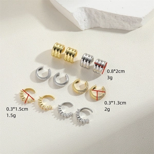 French retro 14K gold plated geometric ear cuffs with zircon accents set for women