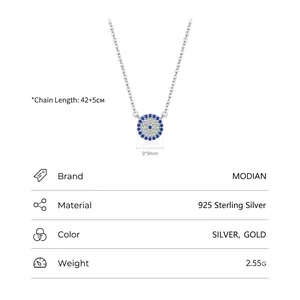 S925 sterling silver blue evil eye necklace with pave crystals and adjustable chain