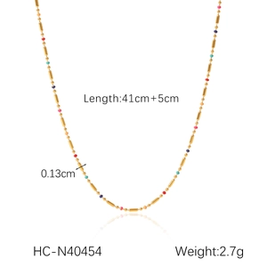 Detail showing 41cm gold necklace with colorful natural stone beads and size specifications