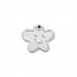 Détail macro du pendentif fleur à visage souriant en acier inoxydable argenté avec trou