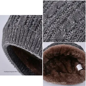 Winter fleece lined knit hat set with ear protection and plush warm interior in grey