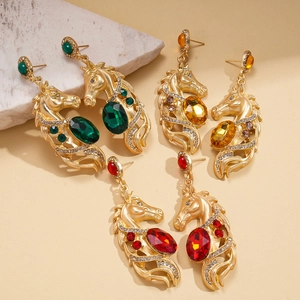 Vintage palace style horse head earrings with colorful gemstones and sparkly rhinestones