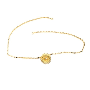 Luxurious gold sun flower waist chain belt featuring vintage daisy pendant on square link chain