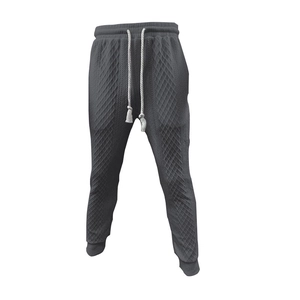 Men's dark gray knitted joggers with diamond texture weave and drawstring waist