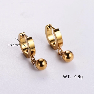 18k gold plated stainless steel hoop earrings with bead pendant 13.5mm and 4.9g weight