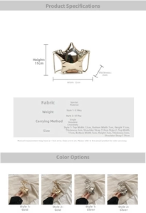 Detailed size specifications and color variants of star and lip shaped mini crossbody bags