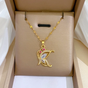 Butterfly Pendant Necklace Stainless Steel Chain Copper Zircon Inlaid Gold Plated Elegant Banquet Jewelry For Women