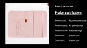 Pink PU leather travel passport holder with RFID blocking and multiple card slots