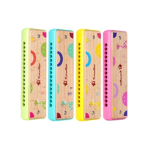 Colorful 16-hole wooden tremolo harmonicas for kids, beginner educational musical instruments