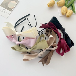 French Style Satin Big Bow Headband For Women Sweet Elegant Vintage Double Layer Hair Hoop Fashion Hair Accessories