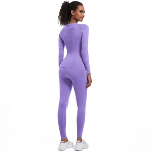 Completo yoga senza cuciture viola con top a maniche lunghe e leggings a vita alta sport