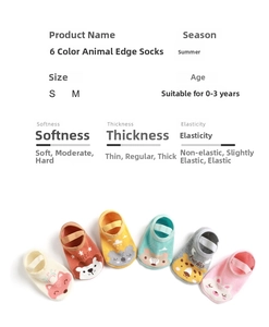 Detail view of 6-pair pack baby animal socks with anti-slip straps for 0-3 years