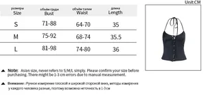 Size guide for women halter neck corset top with bust and waist measurements chart