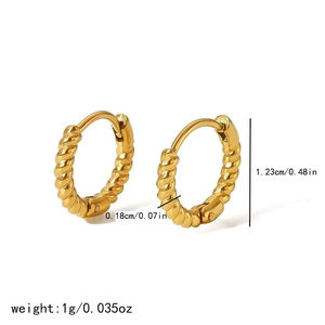 Pair of 18k gold plated stainless steel twisted hoop earrings with size specifications