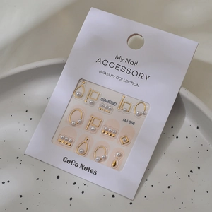 Minimalist pearl and gold metal frame nail art stickers set with 12 geometric designs