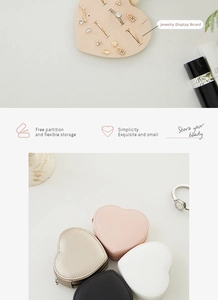Detail view of heart-shaped PU leather jewelry boxes with zipper and multi-color options