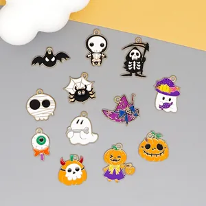 Halloween Charms Alloy Enamel Ghost Bat Pumpkin Spider Skeleton For DIY Jewelry Making Necklaces Bracelets Accessories