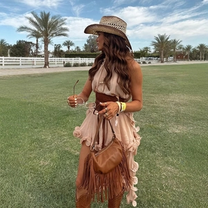 Women Chiffon Halter Top And Ruffle Shorts Sleeveless Bohemian Vacation Style Solid Color Elegant Sweet Outfit