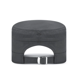 Rear view of dark grey quick-dry cadet cap with adjustable metal buckle for outdoor wear