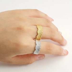 Irregular textured stainless steel ring in gold and silver finish for women