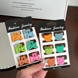 Matte macaron mini hair clips set with bear and bow shapes on display cards