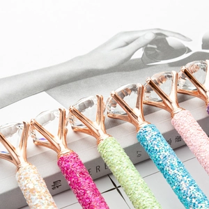 Glitter ballpoint pens with large diamond crystals and rose gold metal trim in multi-color