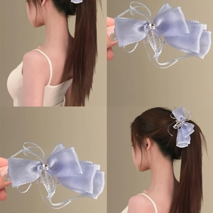 Barrette à Nœud en Tissu Élégante Avec Bordure en Dentelle Strass Étoile Décor Fait à la Main Épingle à Cheveux pour Femme
