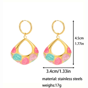 Detailed size specifications for pink and mint green enamel teardrop earrings
