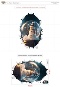 Sticker mural 3D bonhomme de neige de Noël avec dimensions et schéma de mise en page