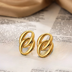 Minimalist 18K gold double oval hoop earrings with a polished finish and geometric design
