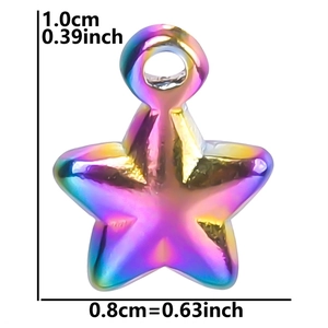 Detailed view of rainbow stainless steel star pendant with measurement specifications