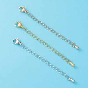 Three-color stainless steel extender chains with lobster clasps and teardrop charms