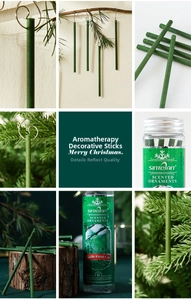 Detail view of 6 scented Christmas tree ornament sticks with S-hooks and clear packaging