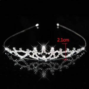 Silver bridal tiara with sparkling rhinestones and hollow claw chain, 2.1cm height