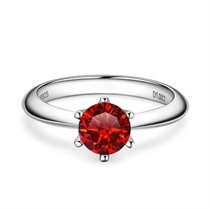 Classic 1ct red moissanite ring with six-prong S925 sterling silver setting