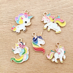 Cartoon Unicorn Charms Pendants Zinc Alloy Enamel Colorful Rainbow For DIY Jewelry Making Necklace Earring Accessories