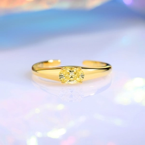 Minimalist S925 sterling silver open ring featuring a yellow oval zircon gemstone
